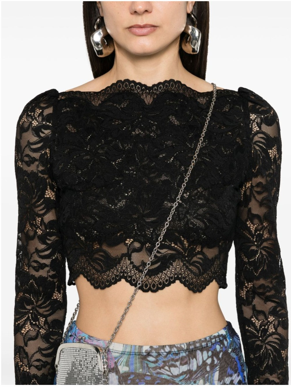 Rabanne TOP IN PIZZO SMERLATO Nero