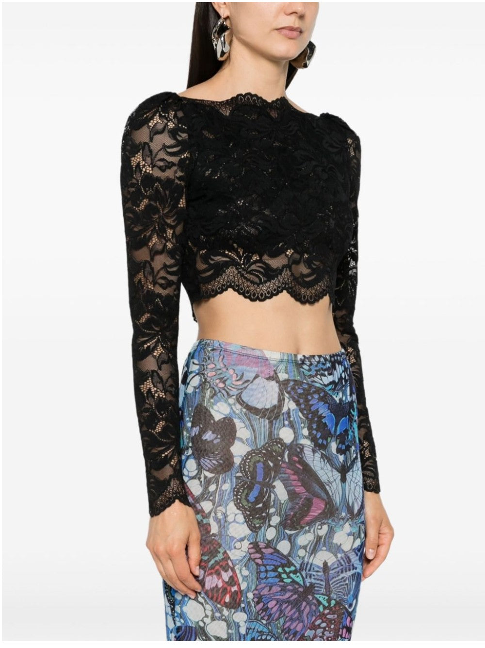 Rabanne TOP IN PIZZO SMERLATO Nero