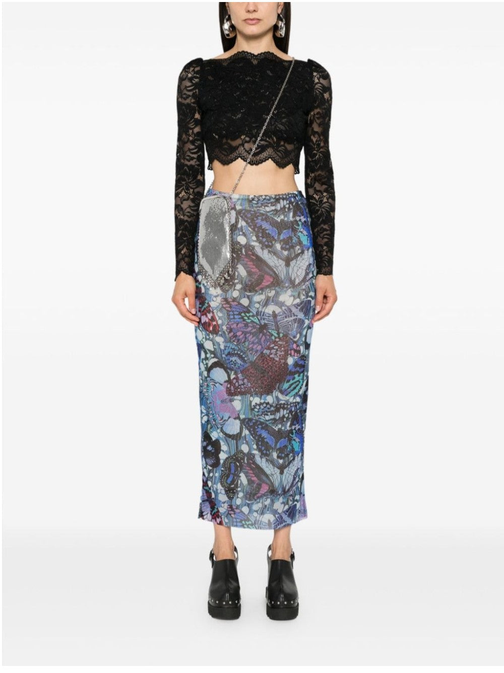 Rabanne TOP IN PIZZO SMERLATO Nero