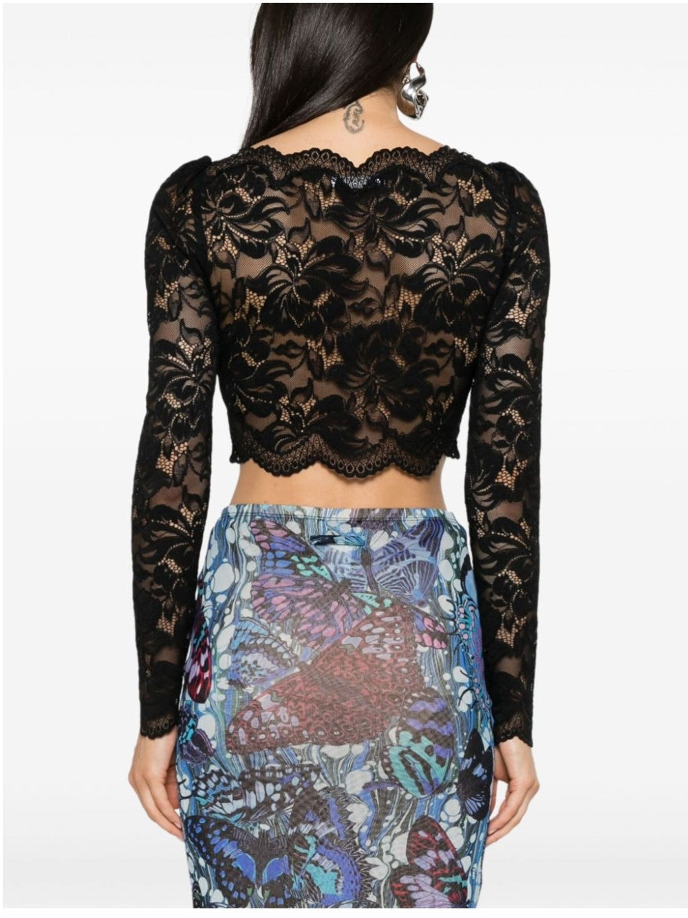 Rabanne TOP IN PIZZO SMERLATO Nero