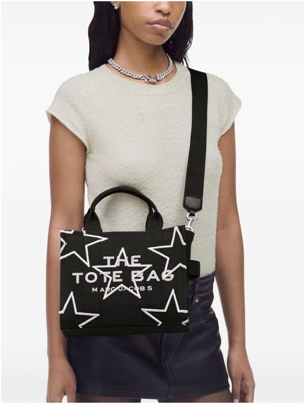 Marc Jacobs BORSA THE STAR CANVAS SMALL TOTE BAG Nero