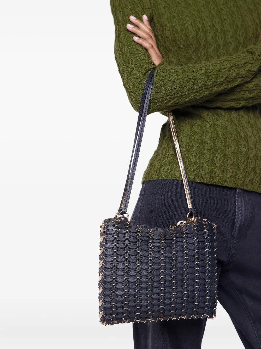Rabanne BORSA CON DISCHI IN LEATHER Nero