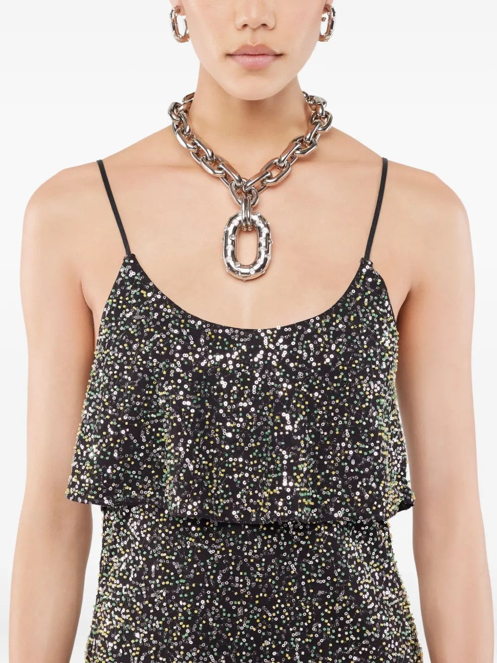 Rabanne COLLANA CON STRASS A MAGLIE XL Argento