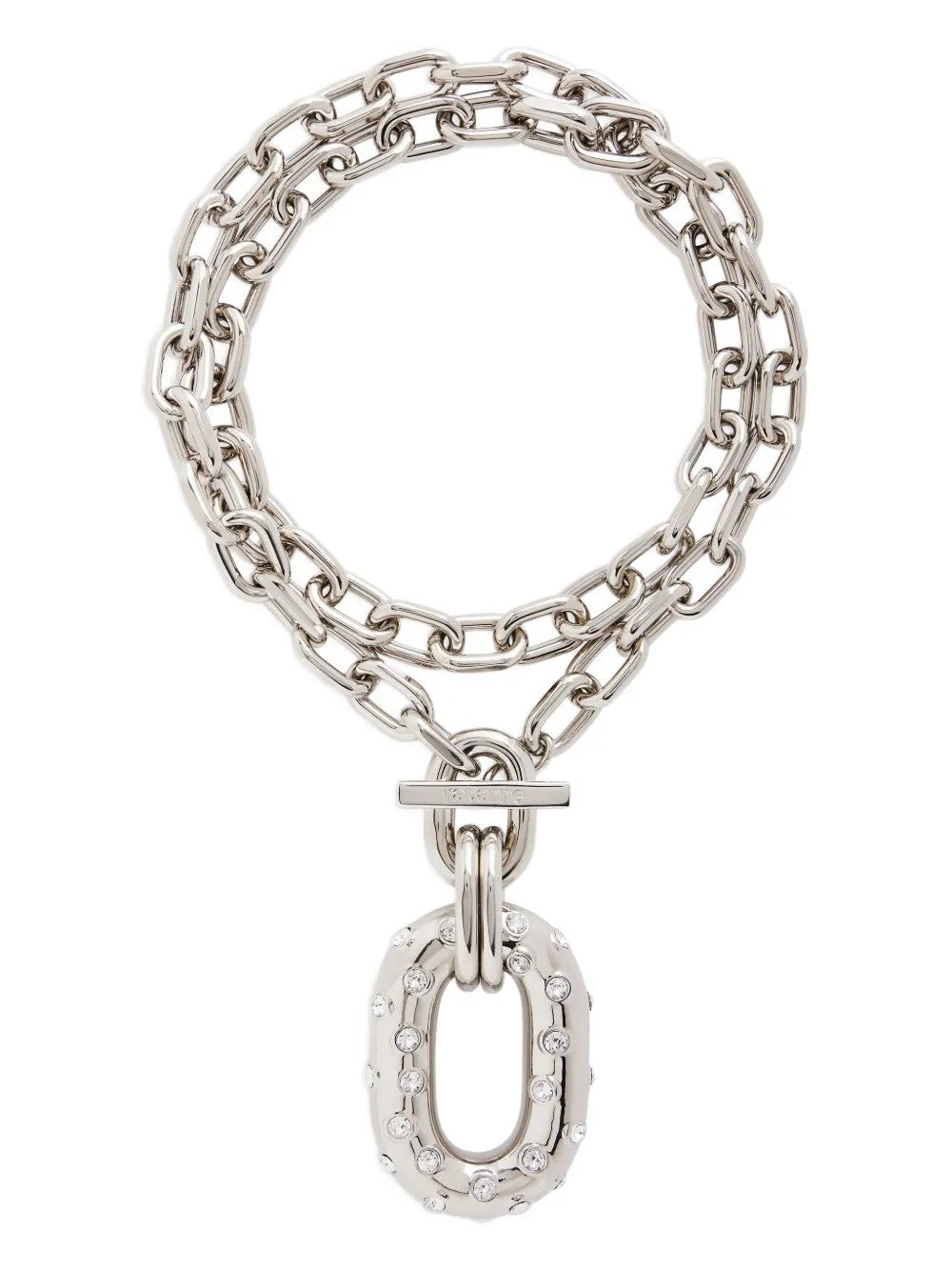 Rabanne COLLANA CON STRASS A MAGLIE XL Argento