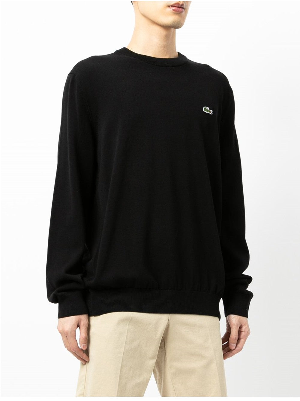 Lacoste MAGLIA GIROCOLLO CON LOGO RICAMATO Nero