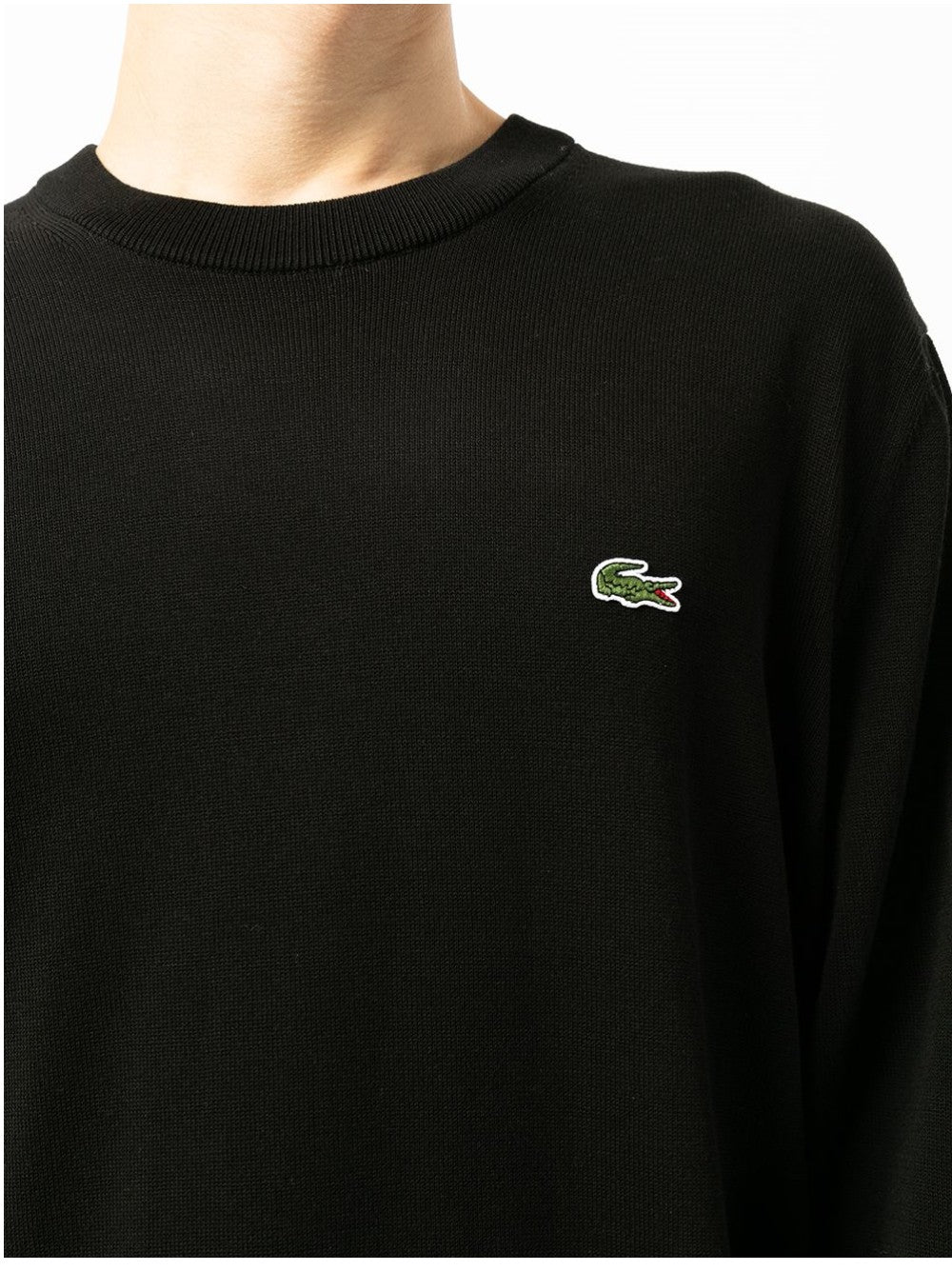 Lacoste MAGLIA GIROCOLLO CON LOGO RICAMATO Nero