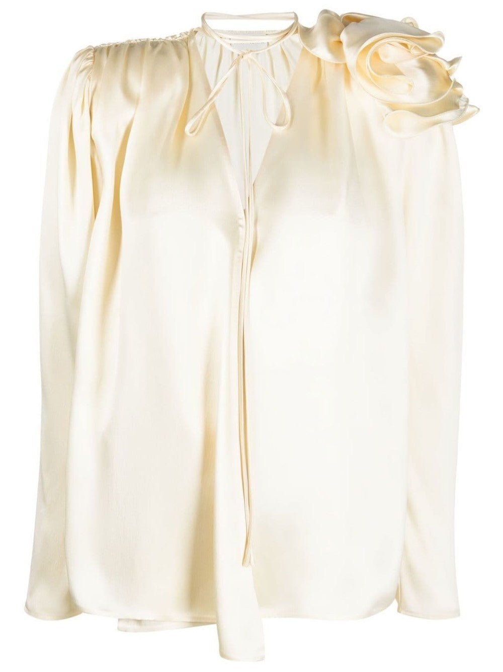 Magda Butrym BLUSA CON MAXI SPILLA FIORE Bianco