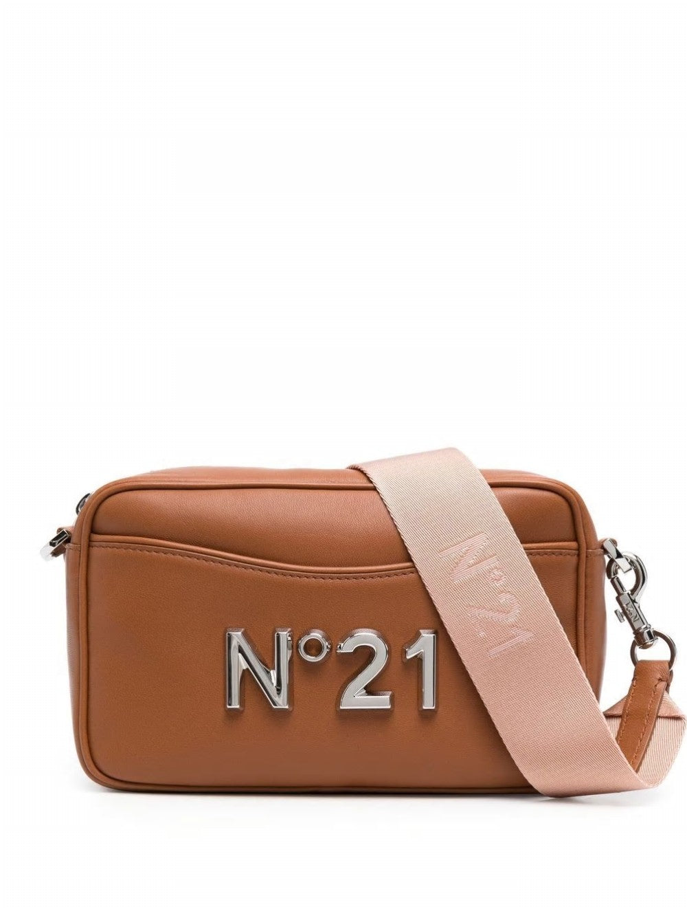 N.21 BORSA  A TRACOLLA CON PLACCA LOGO Marrone