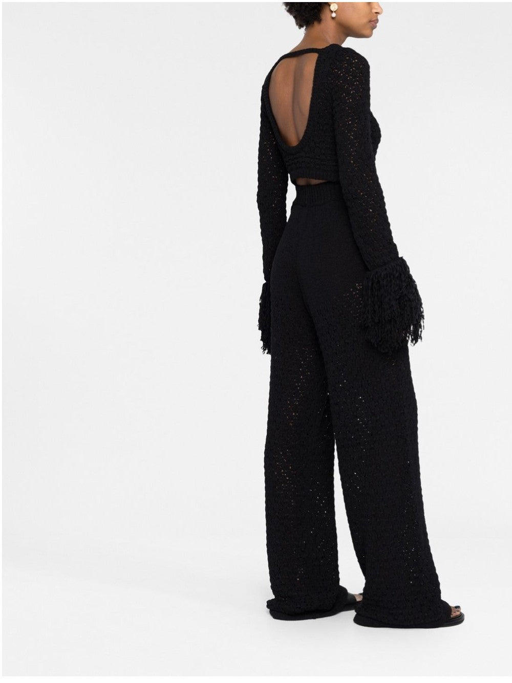 Rotate SHORT TOP WITH FRINGES Black
