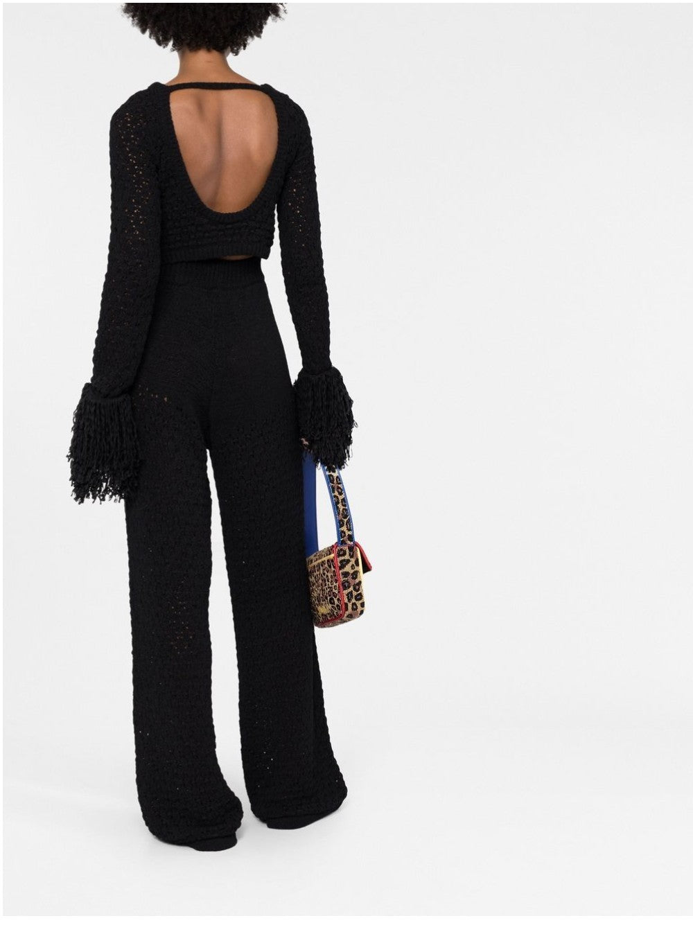 Rotate SHORT TOP WITH FRINGES Black
