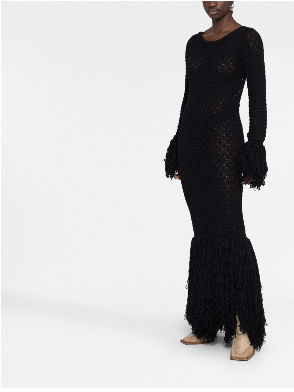 Rotate ABITO A MAGLIA LUNGO CON FRANGE Nero