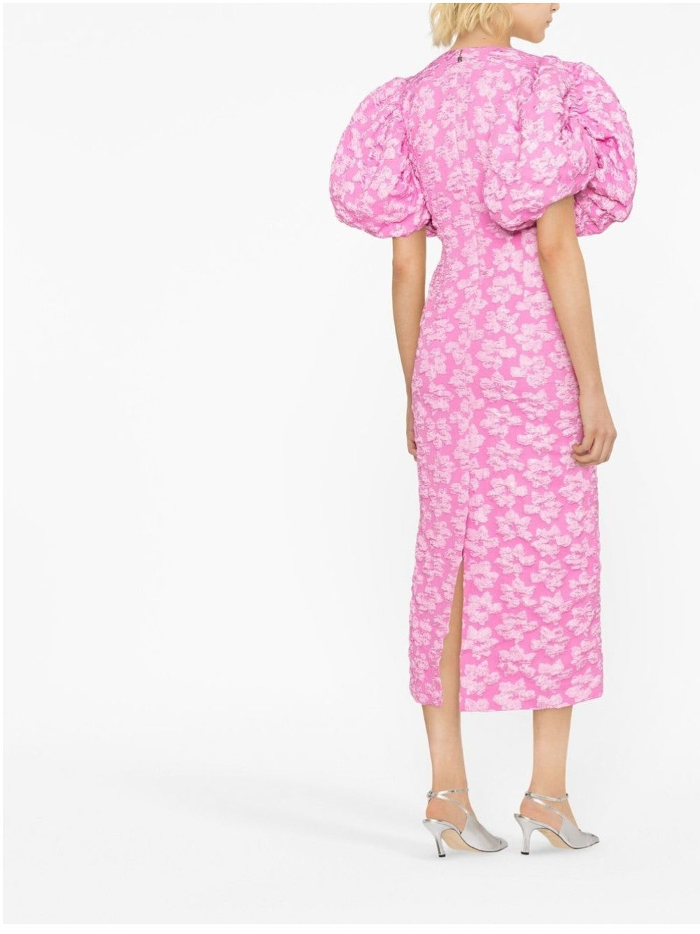 Rotate ABITO MIDI A FIORI CON EFFETTO JACQUARD Fucsia