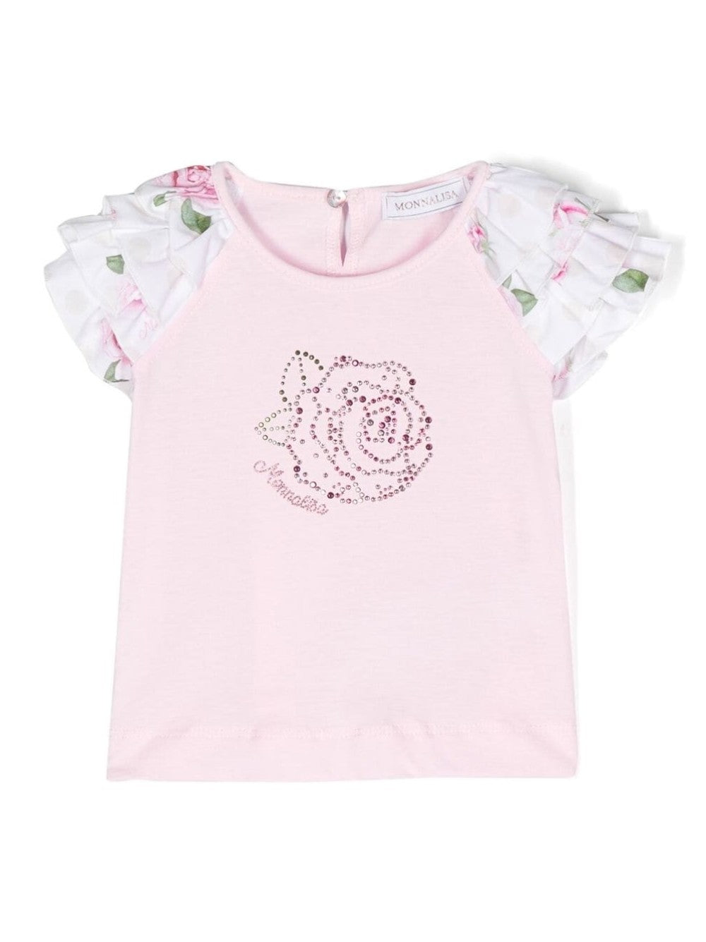 T-SHIRT CON DECORAZIONE ROSA STRASS