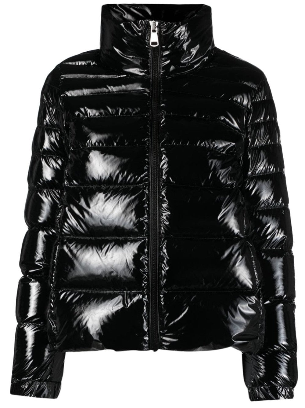 Lacquered fabric down jacket